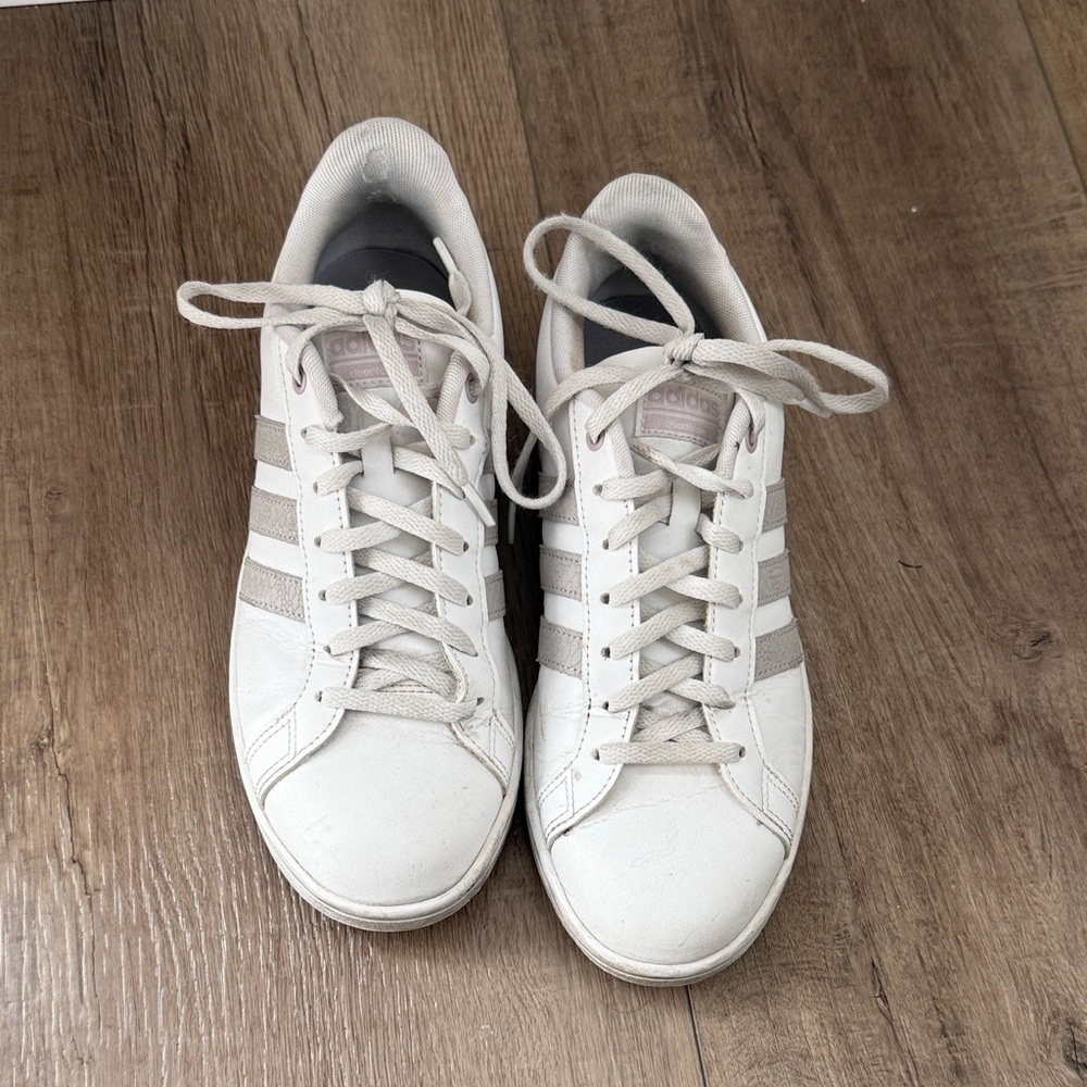 Adidas Cream Sneakers with Gray Stripes